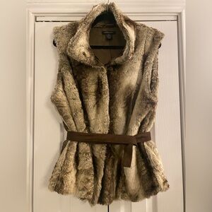 NWOT Luciano Dante Faux Fur Zip & Snap fastener Vest - neutral cream & brown XL